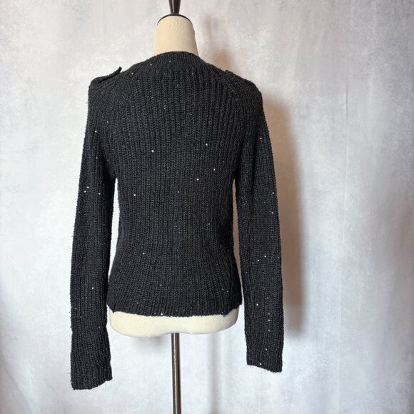Jennifer Lopez Sequin Knit Cardigan Sweater Double Breast Metallic Black Size S - Picture 3 of 12